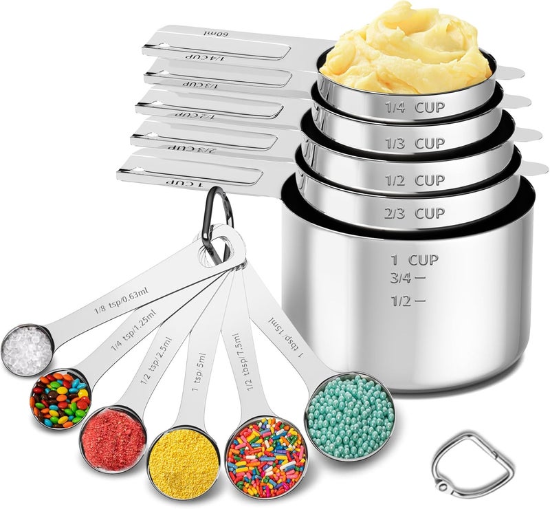 Minteem Measuring Cups and Spoons Set, Stainless Steel Measuring Cups Measuring Spoons with Easy to Read Markings, Ideal Kitchen Gadgets for Cooking & Baking, 11 Pack - Image 1